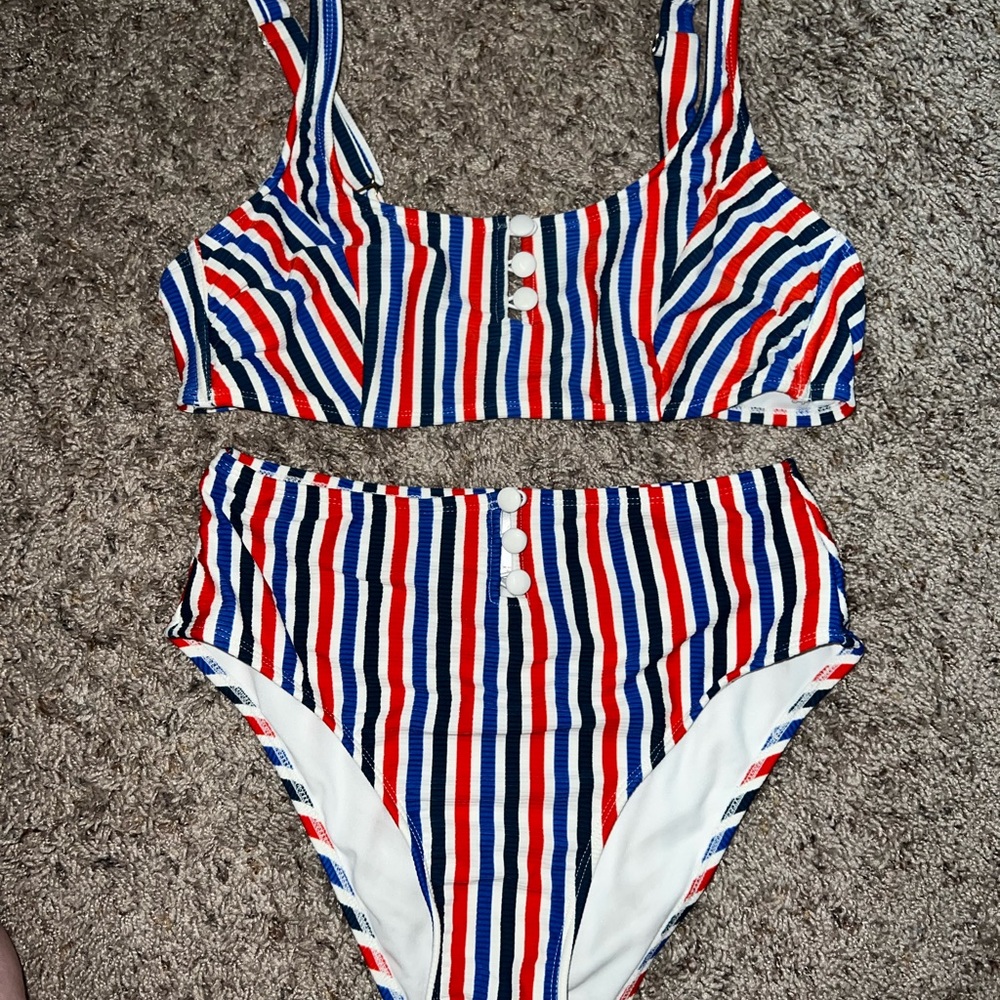 Red white and blue striped bikini